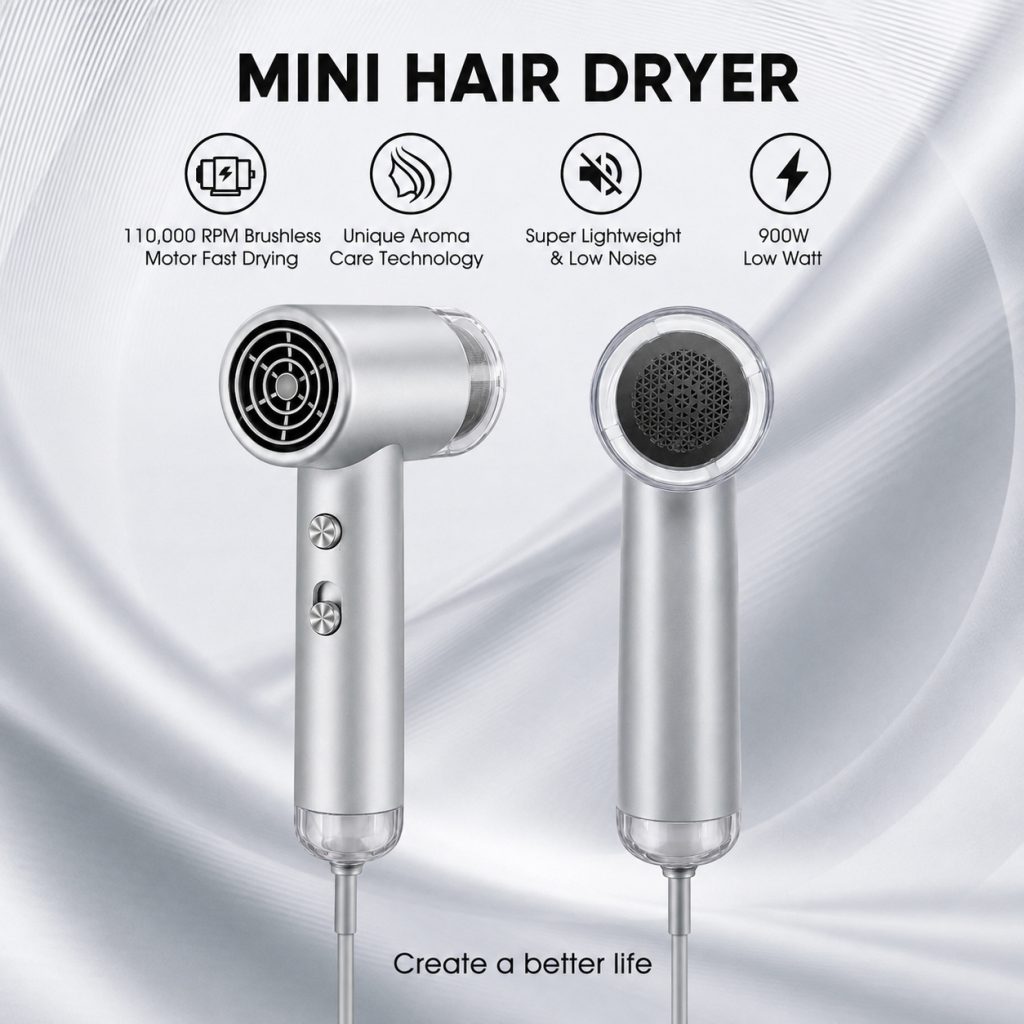New Mini High-Power High-Speed Hair Dryer, Portable Travel Household Blow Dryer, Small Home Appliance for Students