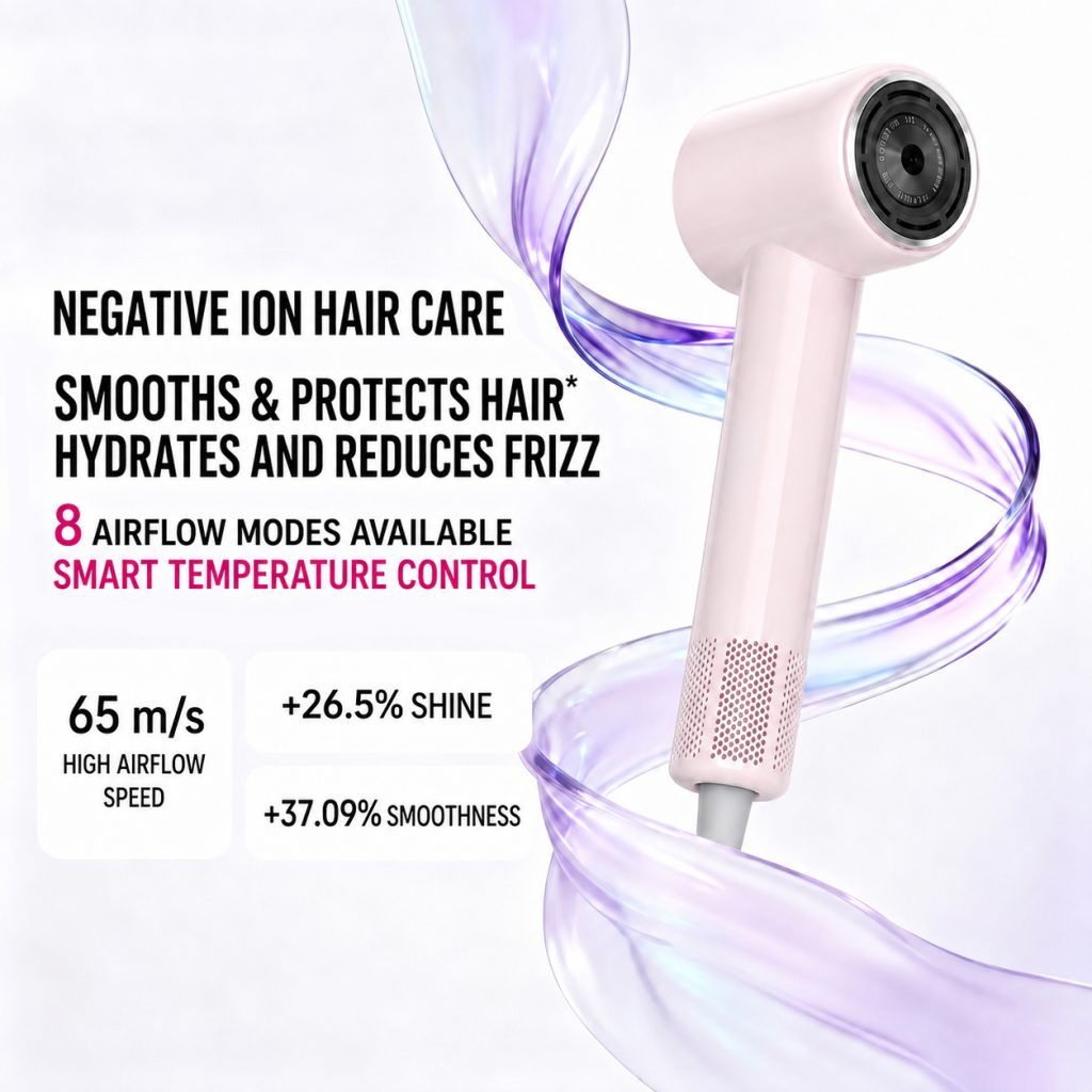 Portable Mini Hair Dryer for Personal Care, Leafless High-Speed Blow Dryer with Negative Ions & Infrared Ranging